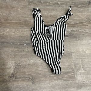 Petite Charlotte Shipped Tie Shoulder Plunge Body.